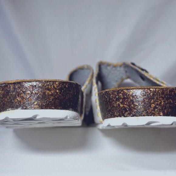Bio Gold Made in Italy-Women's Leather Sock Slip on Toe Sandals-Cork Sole-Size 9 - Picture 10 of 15